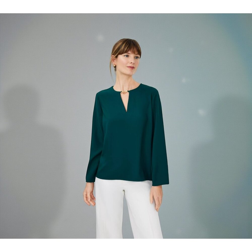 Ann Taylor Petite Chain Trim Tunic Top Emerald Green SP